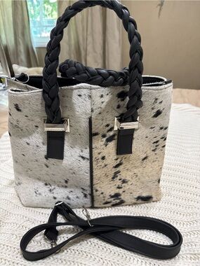 Women’s Black & White Haircalf Tote Bag